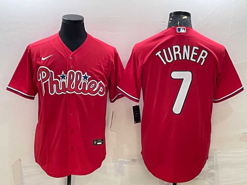 Men%27s Philadelphia Phillies #7 Trea Turner Red Cool Base Stitched Baseball Jersey->mlb youth jerseys->MLB Jersey